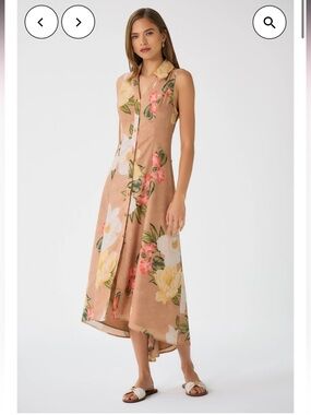 hutch florantina tan floral print poplin button front midi dress size small